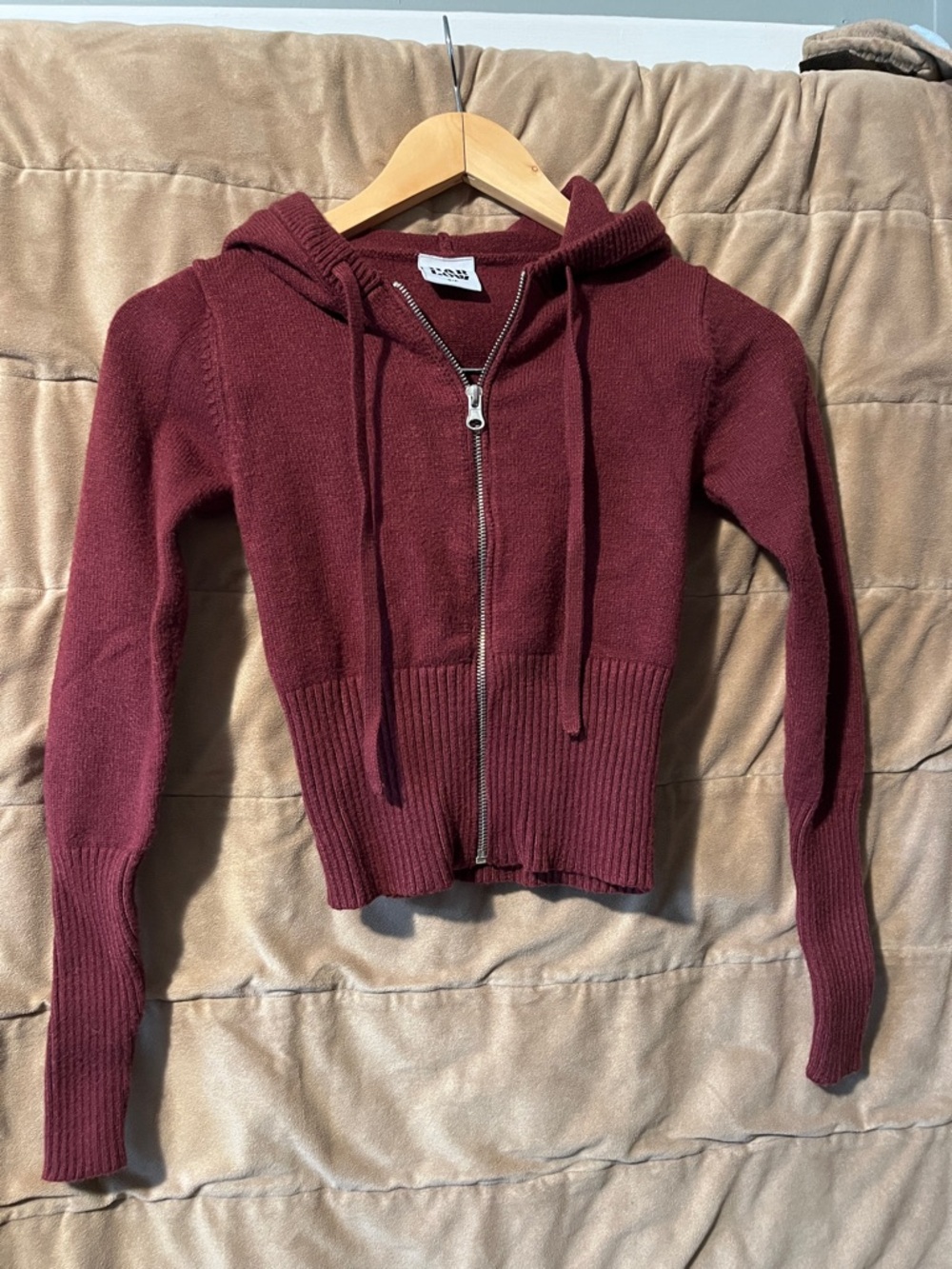 Harlow Burgundy Zip-Up Hooded Knit Sweater